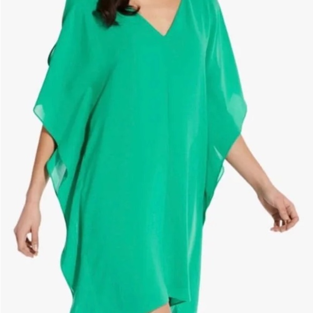 Adrianna Papell Jade Green Flowy Gauze Handkerchief Caftan Dress. Size 18 - Picture 2 of 5